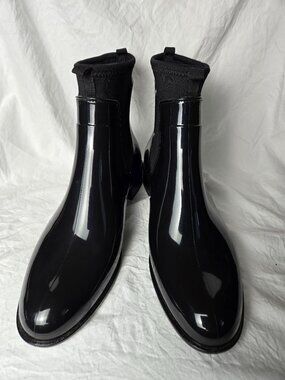 Petite Jolie Black Glossy Rain Boots Chelsea Ankle Boots 9